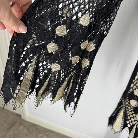 Free People Deco Lace Sheer Mini Dress Whimsigoth Bell Sleeve Edgy Boho 4 NEW - Picture 7 of 9